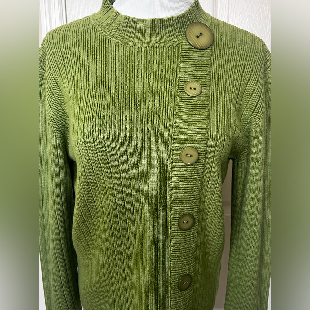 Designers Originals Sz PL Rib knit pullover Sweater designer buttons Green - Picture 2 of 11